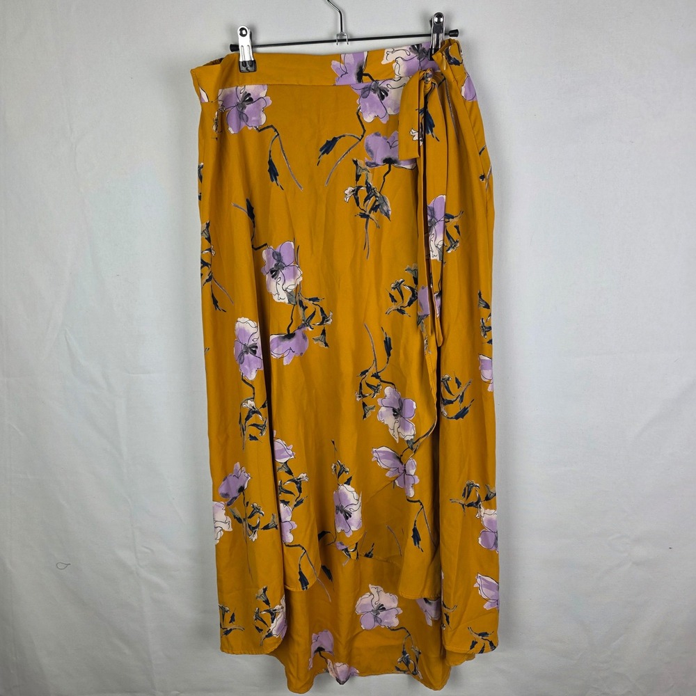 Le Lis Mustard Yellowā Purple Floral Maxi Skirt XLP Petite High Low Wrap Style